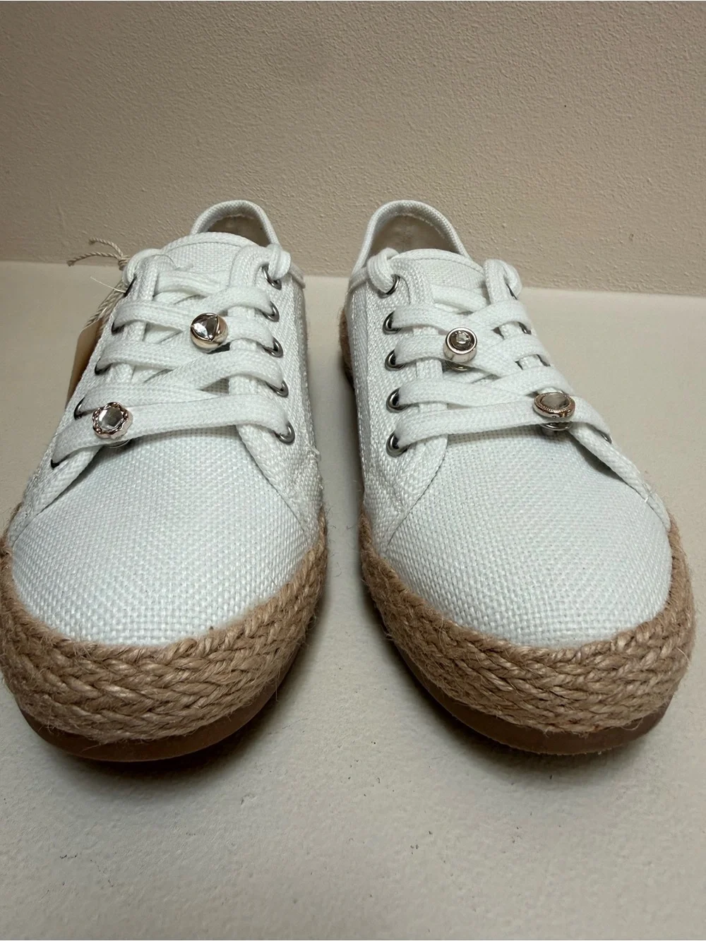 Tommy Bahama White Canvas Espadrille Lace-Up Sneakers with Jute Trim